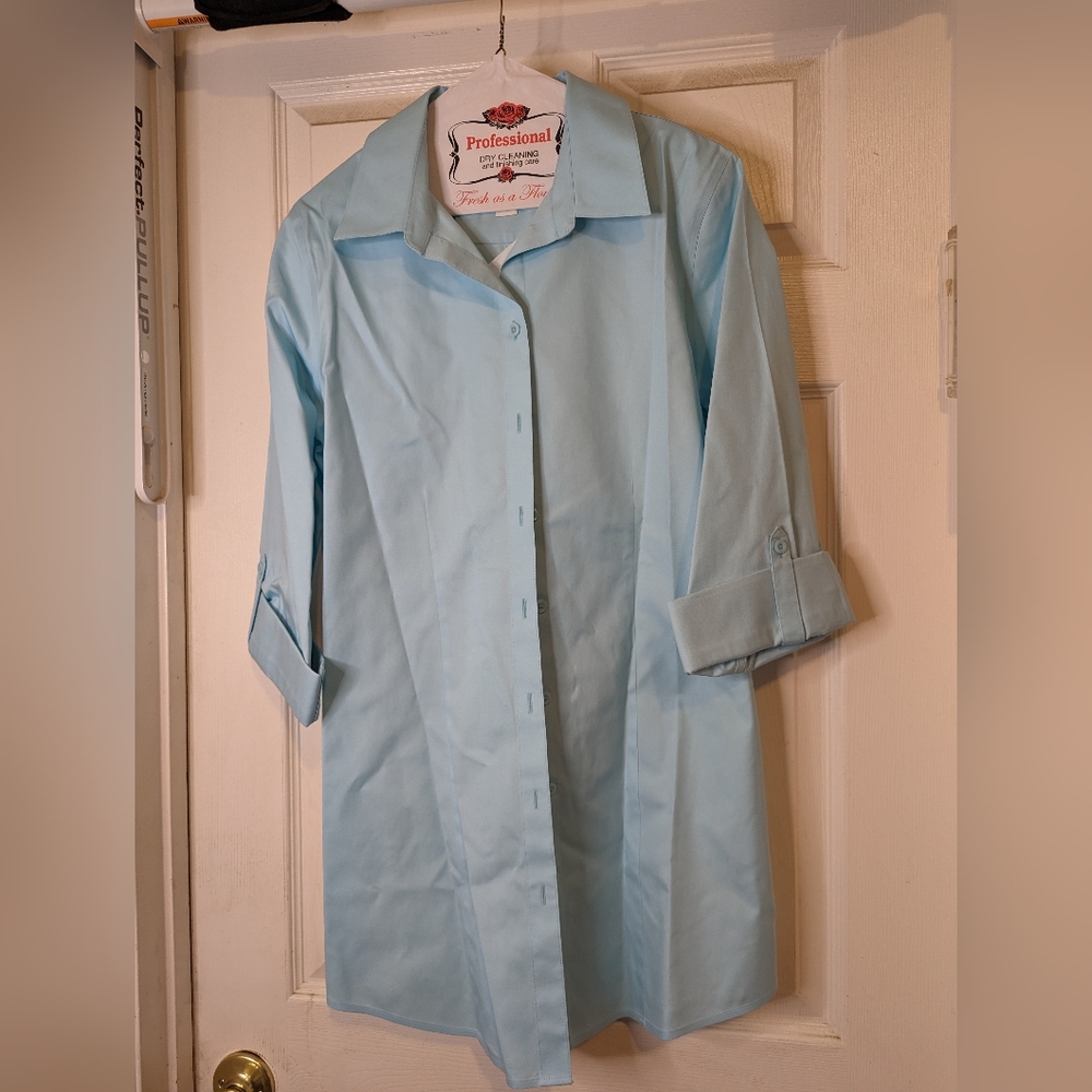 Chicos size 1  button up light blue ladies shirt